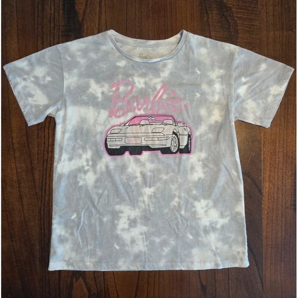 Barbie Girls T-Shirt XL 14/16 Gray Tie Dye Corvette Graphic Pink Logo